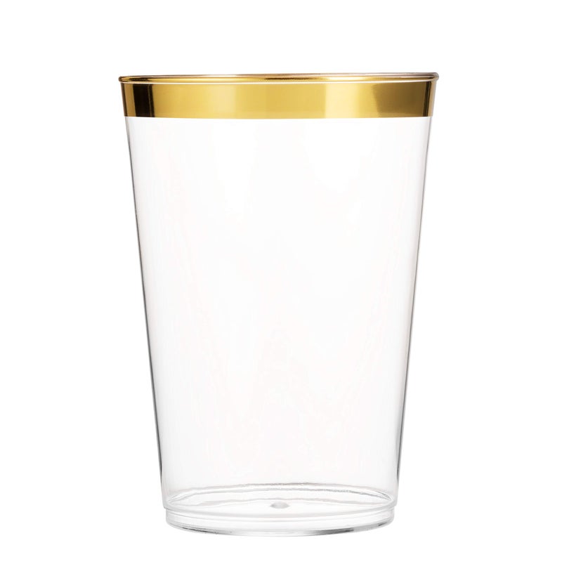 Munfix 100 Gold Plastic Cups 14 Oz Clear Tumblers Gold Rimmed Fancy Disposable Wedding Elegant Party Cups with Gold Rim - Image 2